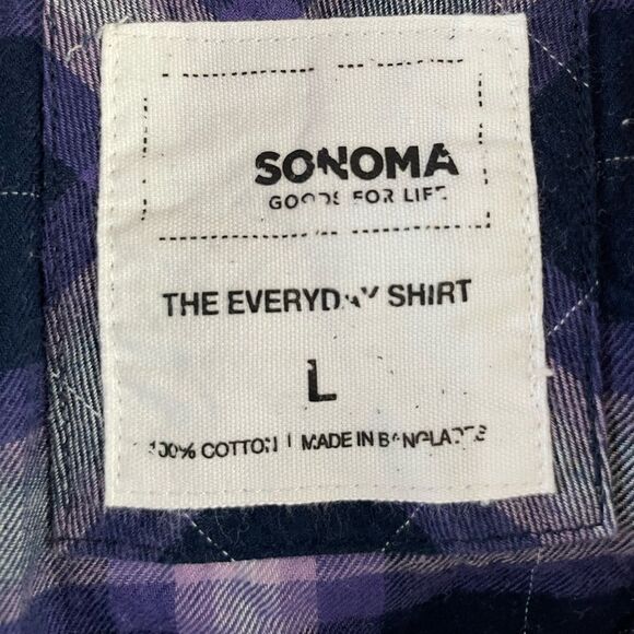 Sonoma Purple Plaid Button Down Flannel Shirt Size L - Picture 8 of 8